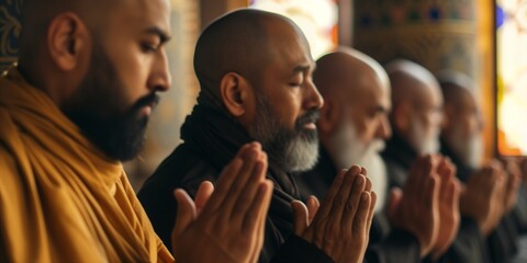 Islam Christianity and Buddhism praying together - obrazy, fototapety, plakaty