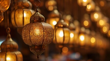 ramadan decoration with arabic lantern and candle in the night - obrazy, fototapety, plakaty