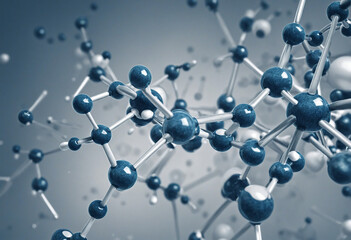 Obraz premium Close-up atoms background. Chemical molecular structure. Virus cells. Blue colors. Generative AI