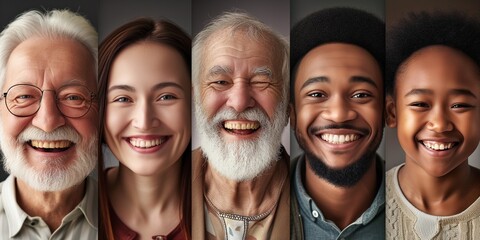 portrait of happy and different people