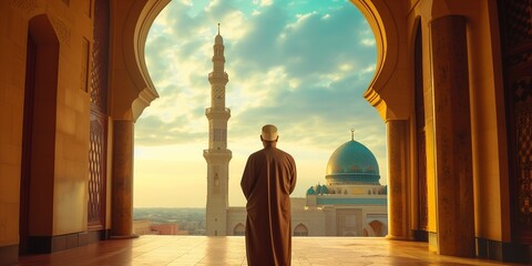 Muslim imam looking at beautiful mosque