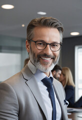 Naklejka premium Businessman leader CEO in a modern office with business people working