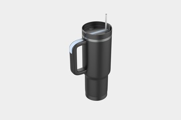 stainless steel tumbler and mug vacuum insulated double wall travel cup with lid isolated on white. 3d illustration