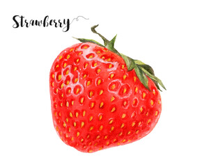 Watercolor illustration of strawberry close up. A hand-drawn painting.