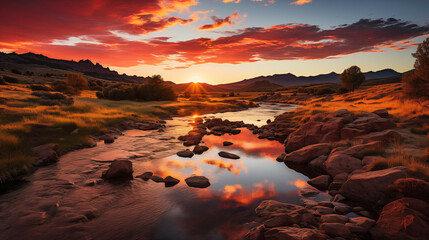 Beautiful  sky colorful sunrise background, peaceful, pink, purple, zen, refreshment, soft pastel magical nature, lake, water, forest, camping, sunset