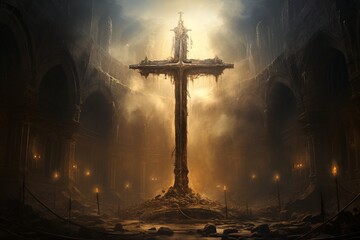 Experience the profound symbol of faith through an illustration depicting the Cross of Christ - obrazy, fototapety, plakaty