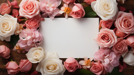 Invitation to Romance: Blank Card with Pink and White Roses