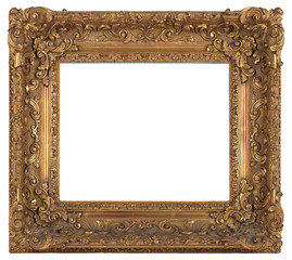Wide frame of a painting in the Borroque style on a transparent background, in PNG format.
