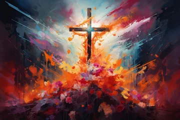 Fotobehang Experience the profound symbol of faith through an illustration depicting the Cross of Christ © Silvana