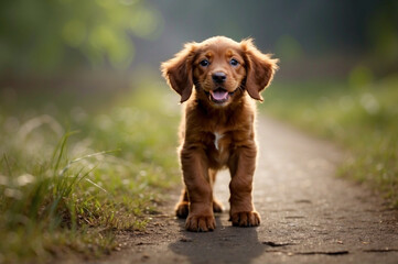 irish setter puppy excited for walk