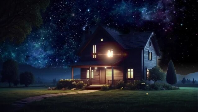 black-out residential house with garden turn off light energy power issue blackout,outdoor view of illuminated independent home at night turning off illumination,energy shortage concept .
