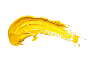Bright yellow paint stroke isolated on clear background