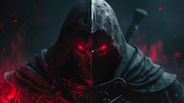 Crimson Sentinel: A Fiery-Eyed Fantasy Defender