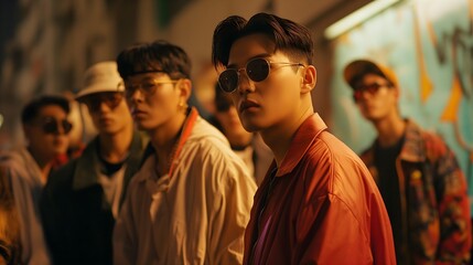 Obraz premium A group of Korean boys dressed in streetwear