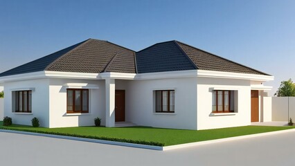 3d house model rendering on white background, Clean and precise 3D illustration modern cozy house. Concept for real estate or property.