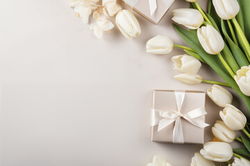 Obraz na płótnie Canvas Celebrating White day. Bouquet of white flowers and white chocolate.