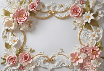 3D ceiling interior wallpaper with luxury beautiful flowers, swan, abstract background for wall