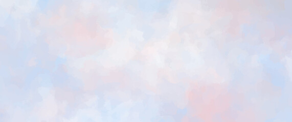 Watercolor vector art background with clouds and blue sky. Hand drawn vector texture. Sunset. Heaven. Watercolor banner. Abstract template for flyers, cards, poster, banner, cover or design interior.	