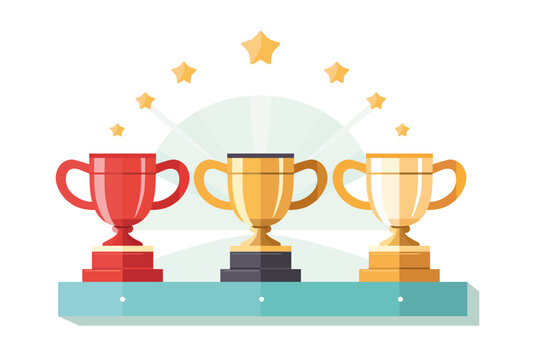 Trophy or realistic winner cups. Vector cartoon illustration
