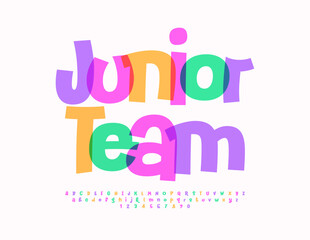 Vector trendy template Junior Team. Cool Colorful Font. Modern Alphabet Letters and Numbers set