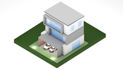 Urban housing in isometric view,3D rendering