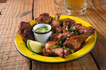 fried chicken seasoned with herbs herb sauce mayonnaise tasty food
