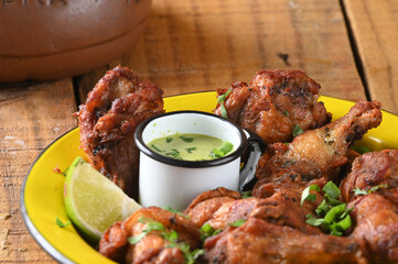 fried chicken seasoned with herbs herb sauce mayonnaise tasty food