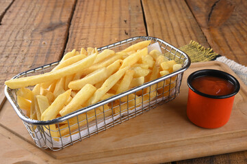 French fries cut into sticks with ketchup tasty and healthy food street food carbohydrate bar