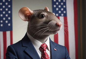 Business Rat Portrait with American Flag Background - obrazy, fototapety, plakaty