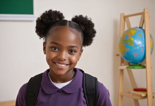 Adorable portrait of young African American girl in elementary school - Powered by Adobe