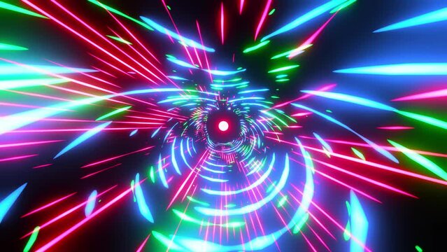 Seamless loop Moving random light streaks. Psychedelic wavy animated abstract curved shapes. 4k resolution 3d render. Yoga kaleidoscope. Seamless loop video perfect for VJ thematic music sets