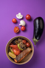 Delivery of salmon and fish dishes. Close-ups