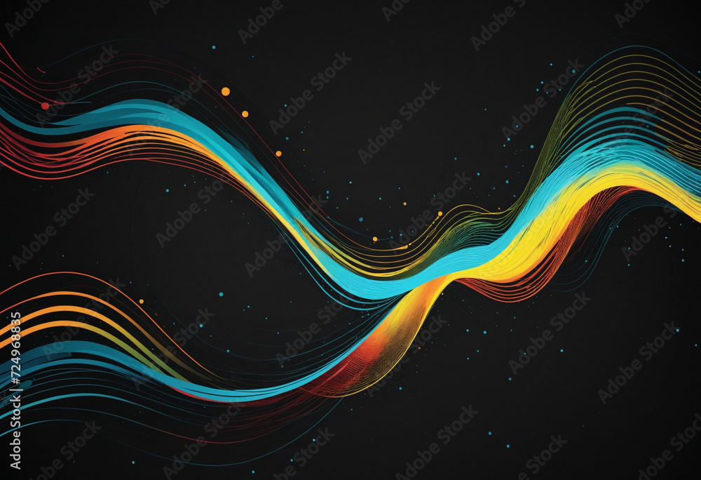 Poster dynamic colorful sound wave design in pixel style on dark background