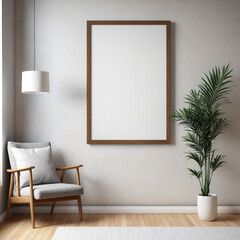 Fototapeta na wymiar Modern Interior Mockup Poster Frame in Minimalistic Living Room.