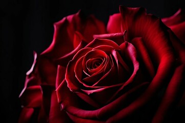 Naklejka premium Red rose close up. Single red rose macro. Red rose on black background