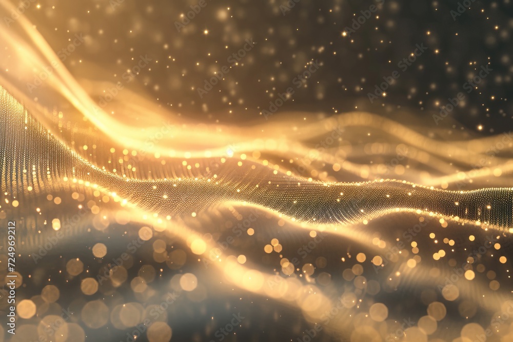 Poster beige gradient backdrop with complex light tracks, artificial intelligence themes, and luminous part