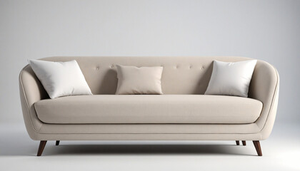 Contemporary couch on white backdrop. frontal perspective