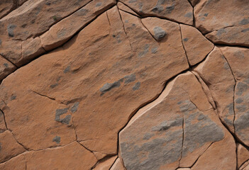Rugged brown rock texture with cracks - close-up shot of mountain surface. Granite stone background for design inspiration. Nature's beauty captured.
