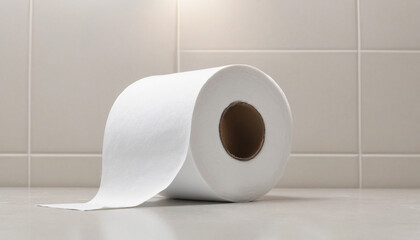 Detailed view of toilet paper roll in spotless restroom - obrazy, fototapety, plakaty