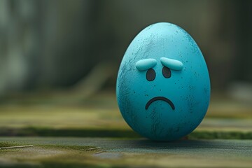 a egg with a sad face and green background, in the style of octane render, isolated landscapes, cinestill 50d, minimalist sculptor, matte background, smilecore, emotionally charged scenes