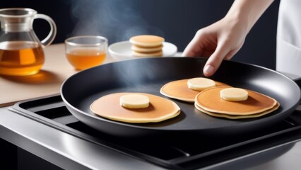 Obraz na płótnie Canvas pancakes on a pan ai generated