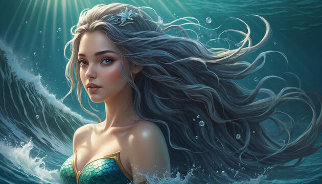 Mermaid in the Midst of Ocean Waves