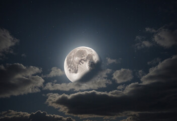 Naklejka na ściany i meble Luminous full moon amidst the midnight sky's dramatic clouds