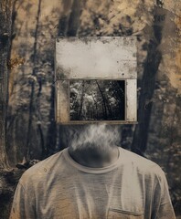 A man with a TV box on his face
