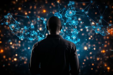 Businessman touching structure of business technology on data network to adapt implement new policies and technology to support it effectively