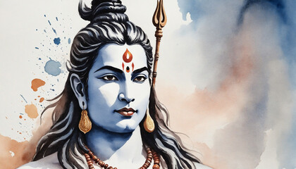 Watercolor depiction of Lord Shiva portrait