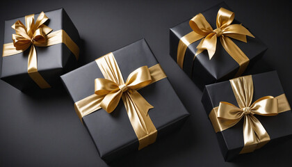 Black Paper with Gold Bows on Dark Background