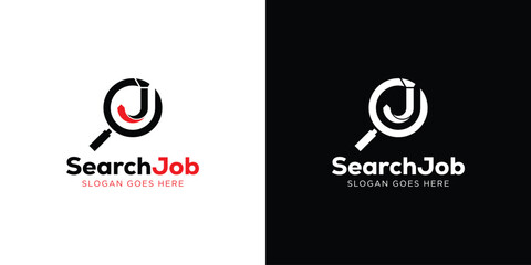 Creative Search Job Logo. Find Job, Tie and Magnifying with Minimalist Style Logo Icon Symbol Vector Design Template.