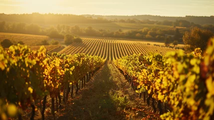 Fotobehang A French vineyard at harvest time showcasing the culture of winemaking. © Kent