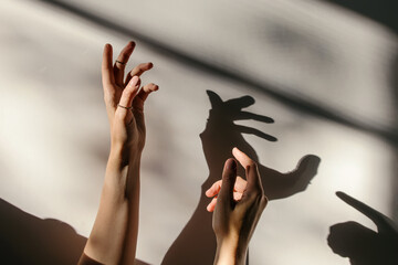 Woman's hands in natural sunlight and shadow